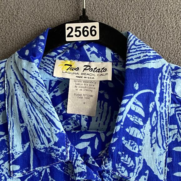 Vtg NOS 80s 90s Two Potato Resort Wear Button Down Shirt + Shorts Set S Blue - Picture 9 of 9